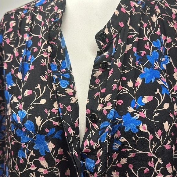 Saloni The Tyra Mini Dress Pure Silk Ruffled Drop Waist Floral Black Blue US 12 - Picture 9 of 13